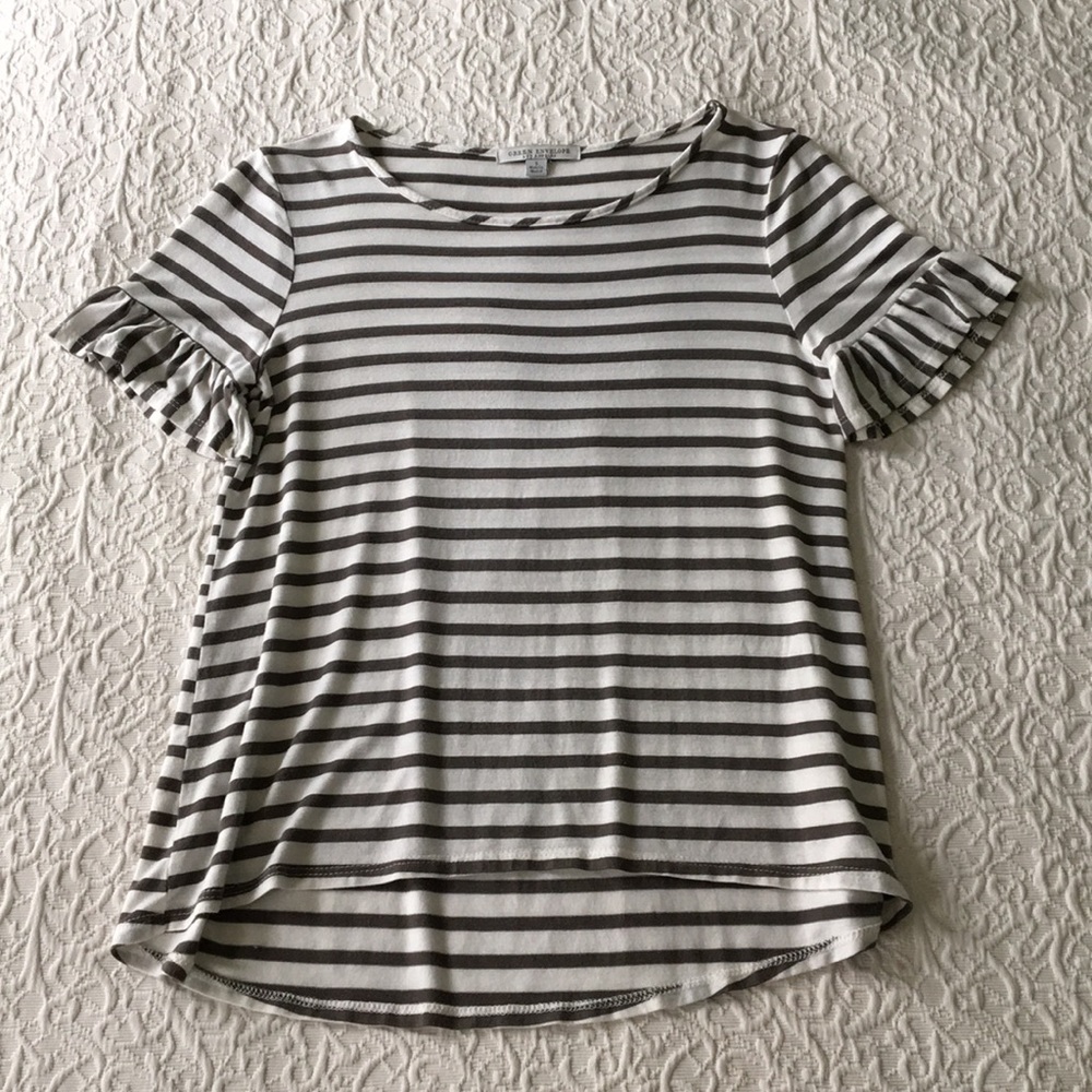 Green Envelope Olive Striped Flair Sleeve Top
